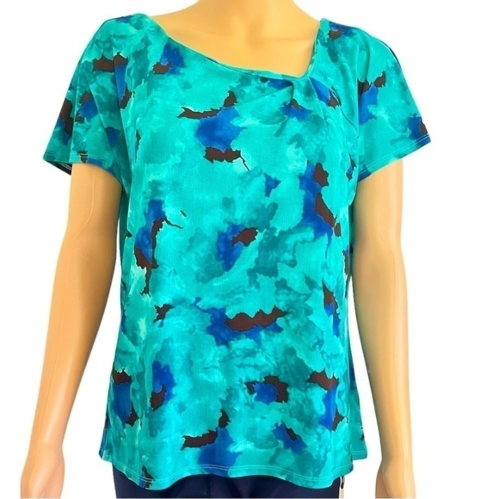 JACKLYN Smith watercolor tie-dye print blouse asymmetric ruffled neckline M